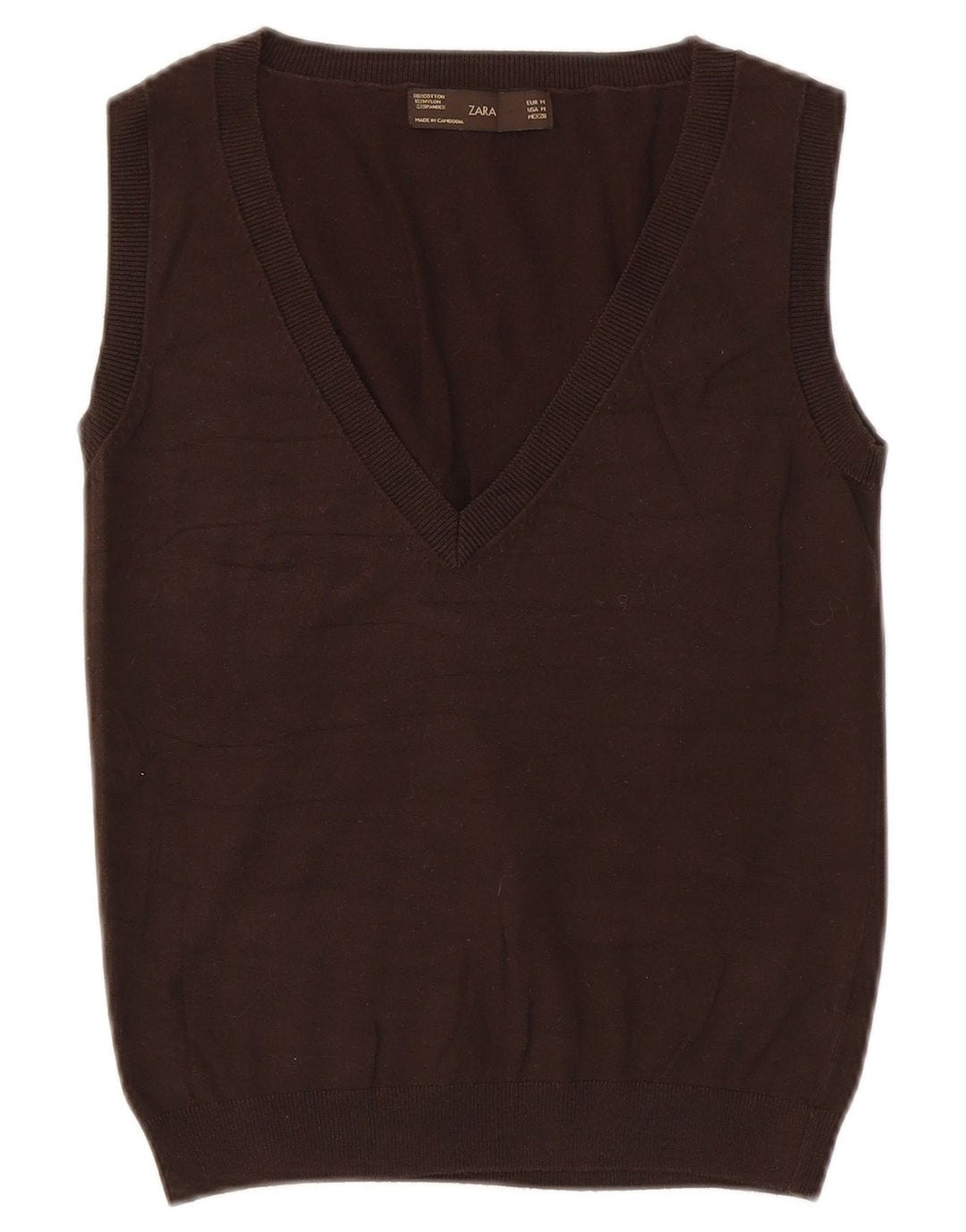 Zara Dame Vest Tank Top UK 12 Medium Brun Bomuld