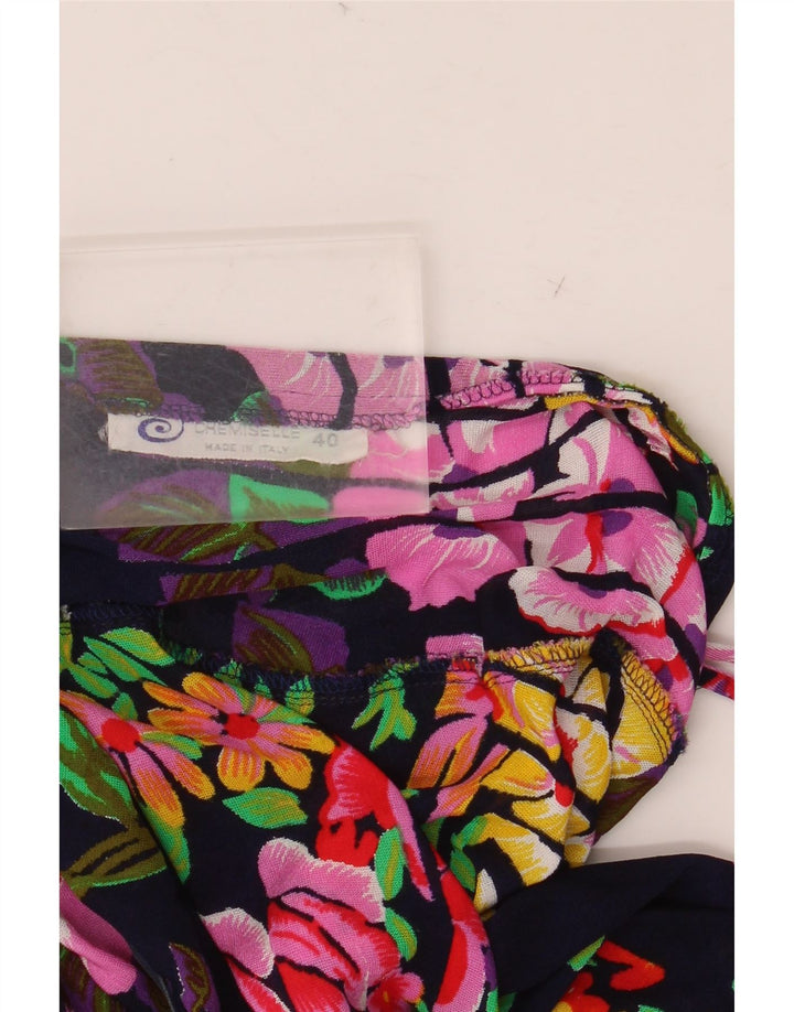 VINTAGE Dame Højtalje Maxi Nederdel IT 40 Small W24 Navy Blue Floral