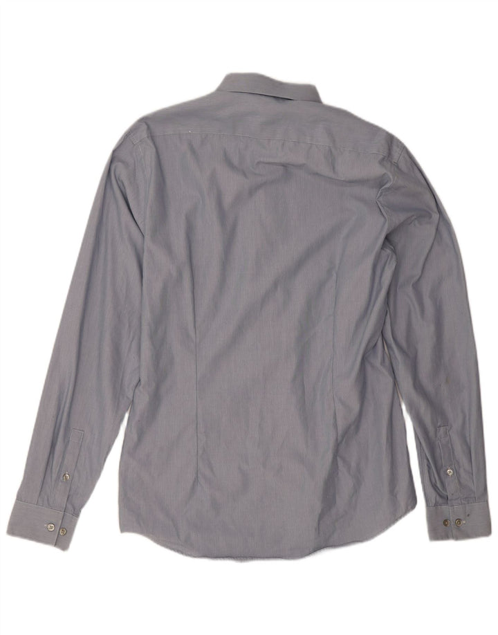 Calvin Klein Herre Tætsiddende Skjorte Størrelse 39 15 1/2 Medium Blå Tynd Stribet