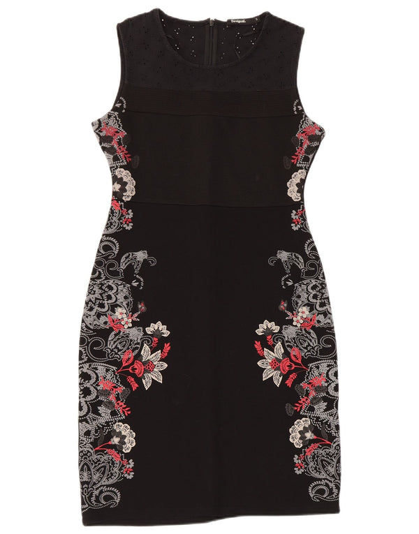 Desigual Kvinders Ærmeløs Skede Kjole UK 8 Small Black Floral Viscose