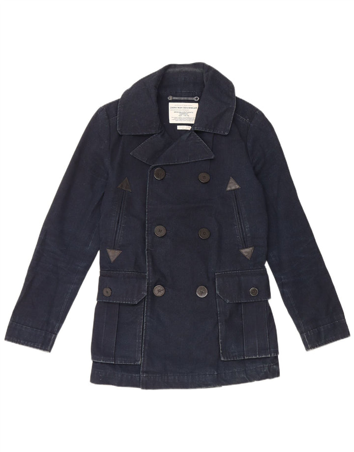 Zara Herre Pea Coat UK 36 Small Navy Blue Cotton
