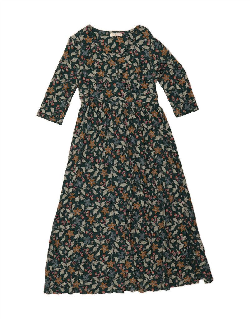 SEASALT Womens 3/4 Sleeve Maxi Dress UK 12 Medium Green Floral Cotton Vintage Seasalt and Second-Hand Seasalt from Messina Hembry 