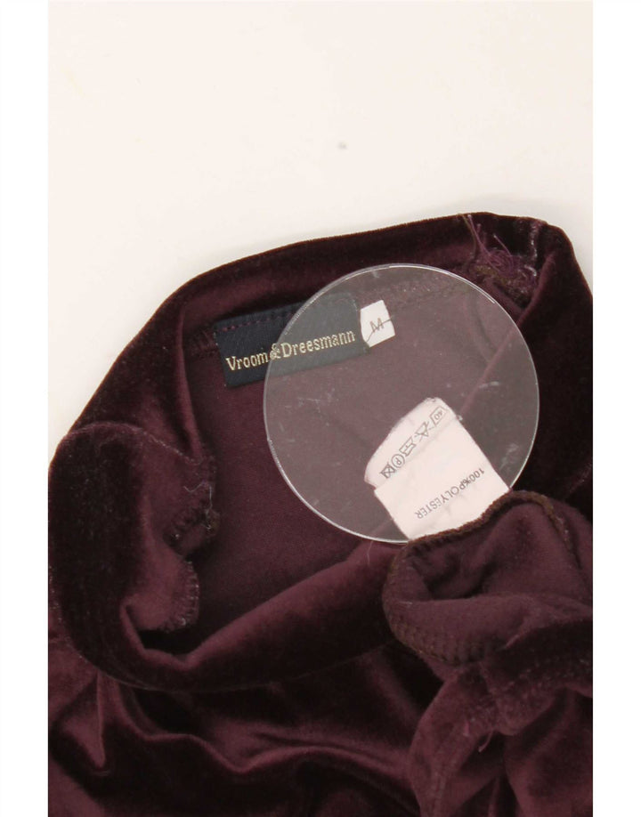 Vintage dame velour T-shirt top UK 12 Medium Burgundy Polyester
