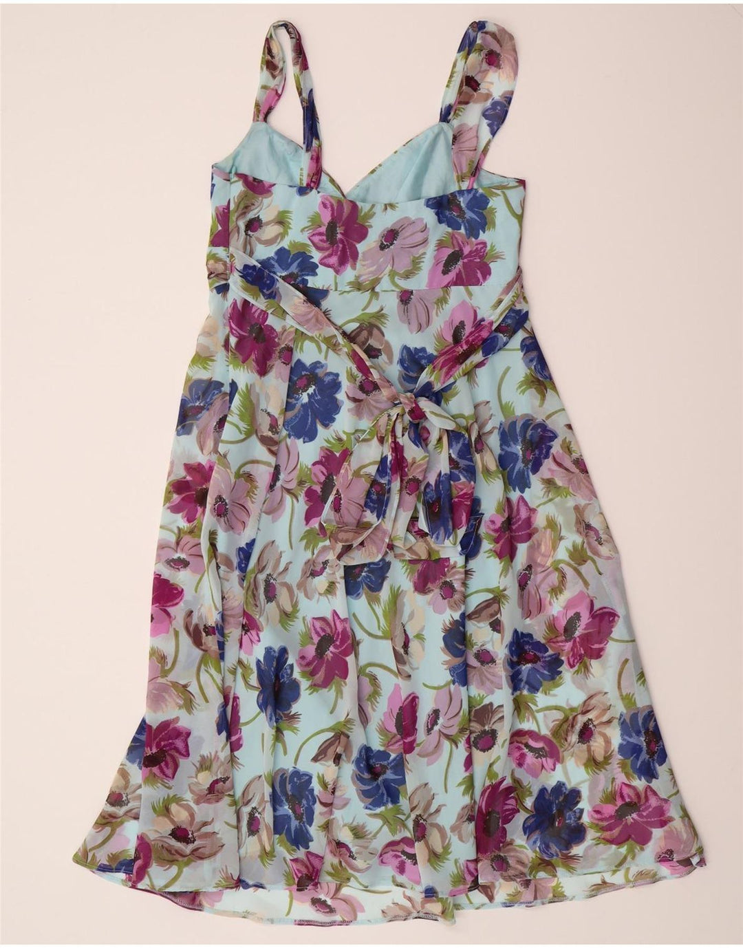 DEBUT Womens Sleeveless A-Line Dress UK 12 Medium Blue Floral Polyester Vintage Debut and Second-Hand Debut from Messina Hembry 