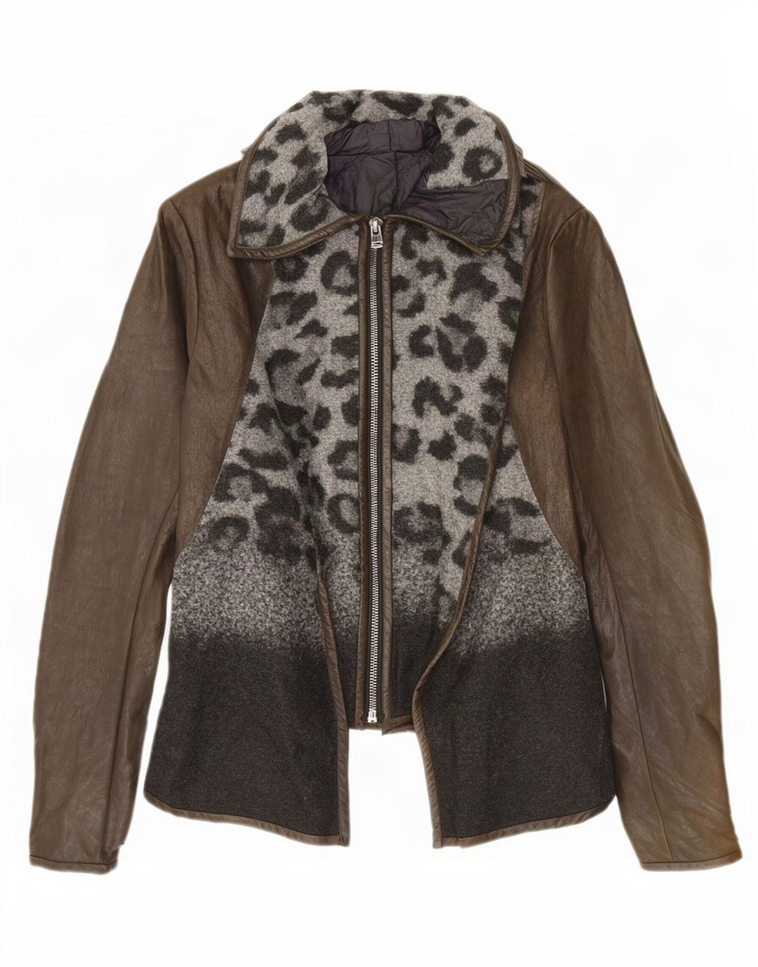 Vintage dame læderjakke UK 10 Small Brown Animal Print