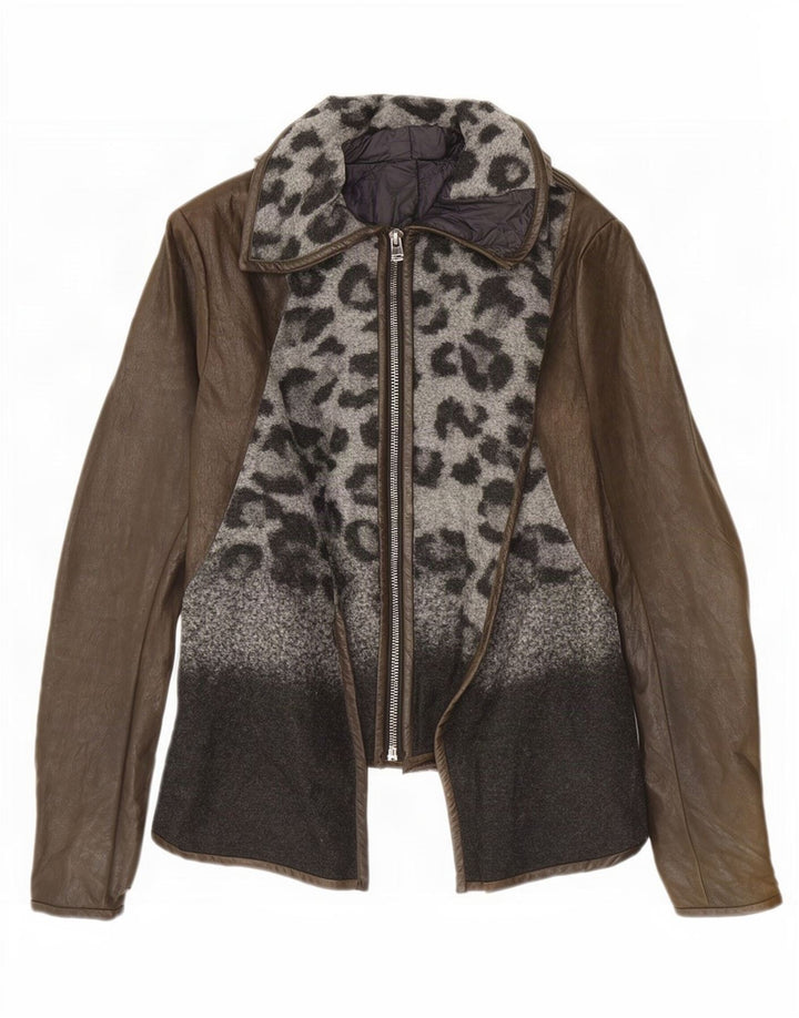 Vintage dame læderjakke UK 10 Small Brown Animal Print