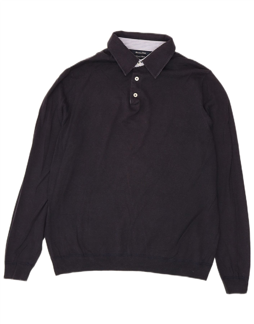 Massimo Dutti Herre Polo Neck Jumper Sweater Large Navy Blue Linen