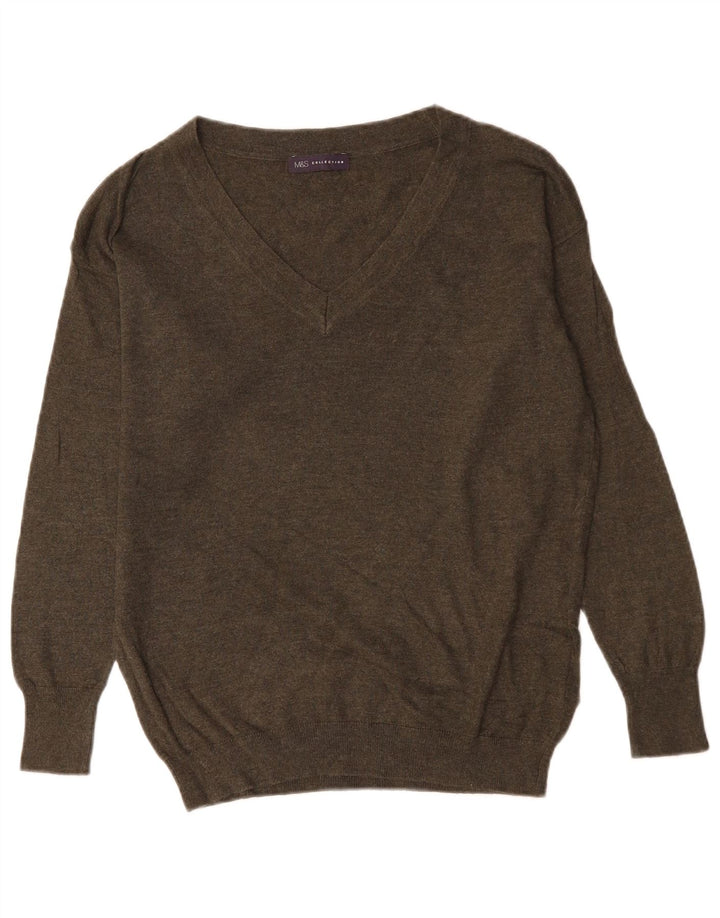 Marks & Spencer Dame Oversized V-hals sweater UK 10 Small Khaki