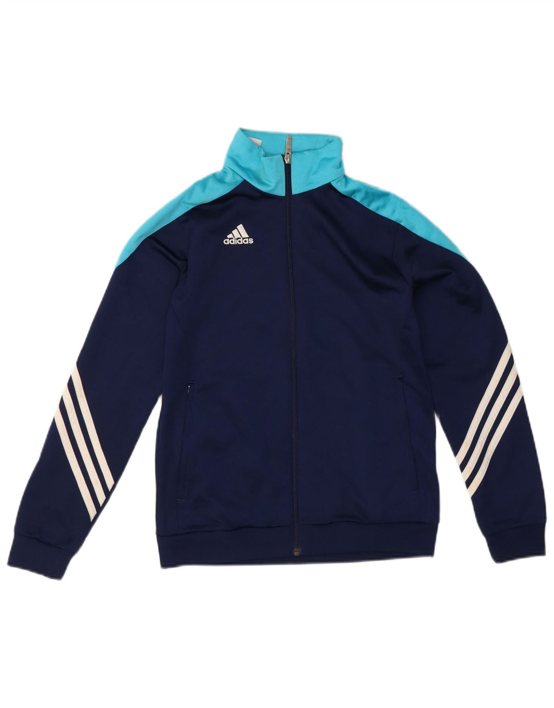 ADIDAS Boys Tracksuit Top Jacket 11-12 Years Large  Navy Blue Colourblock