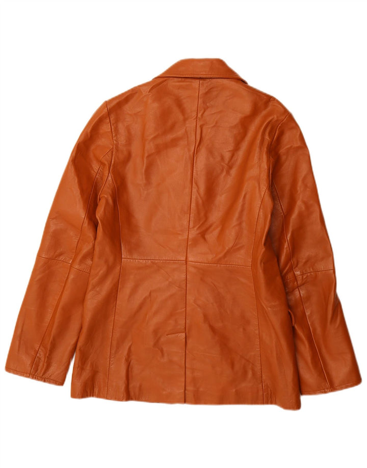 Stefanel Dame 2-knaps Læder Blazer Jacket UK 12 Medium Brun Læder