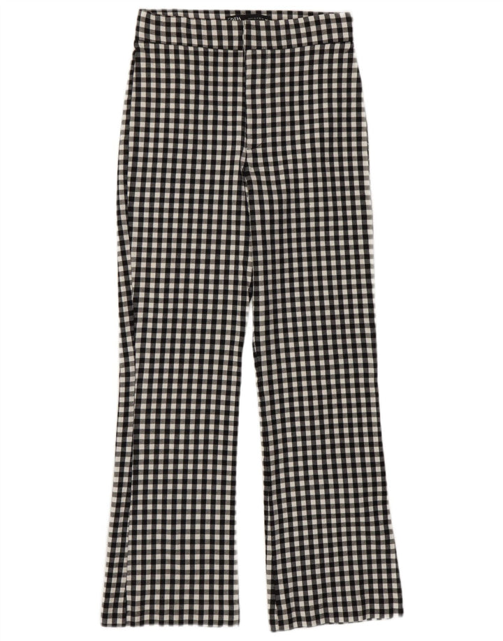 Zara Dame Bootcut Casual Bukser Små W26 L25 Sort Gingham Viscose