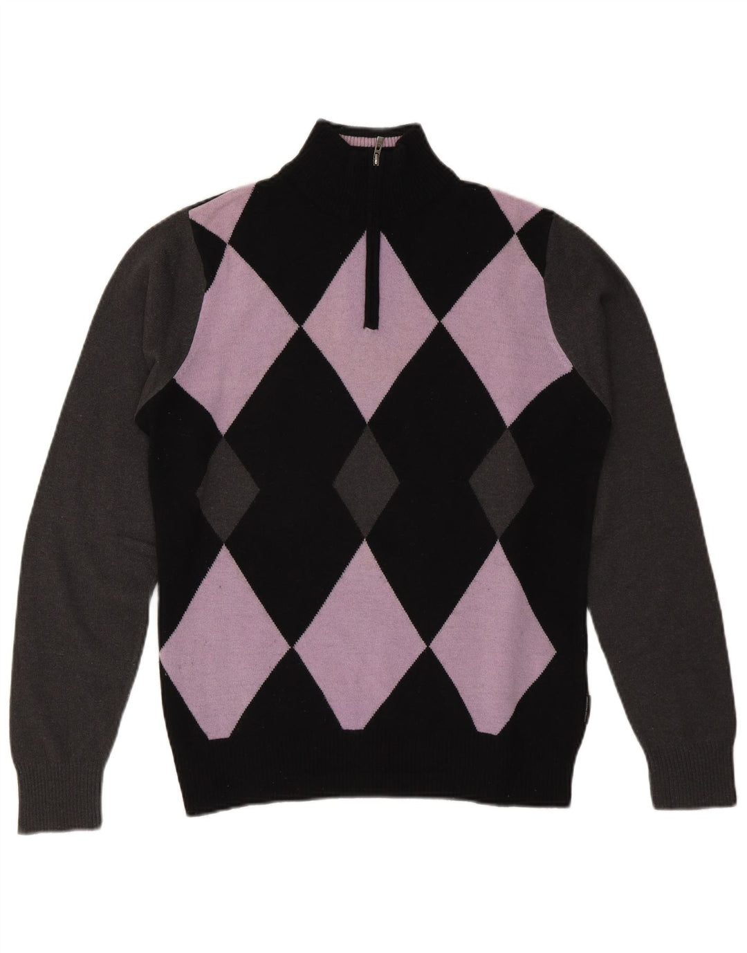 Sergio Tacchini Herre Zip Neck Jumper Sweater Medium Black Argyle/Diamond