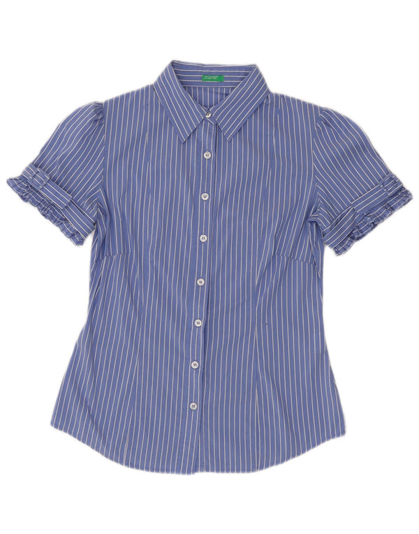 Benetton Womens Short Sleeve Shirt UK 10 Small Blue Striped