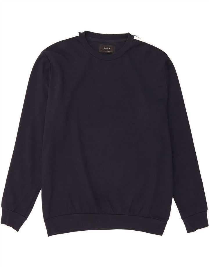 ZARA Mens Sweatshirt Jumper Large Navy Blue Cotton Vintage Zara and Second-Hand Zara from Messina Hembry 