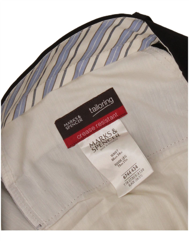 Marks & Spencer Herre Skræddersyet Fit Suit Bukser W34 L31 Sort polyester