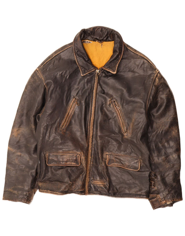 Vintage herre læderjakke UK 44 2XL Brun