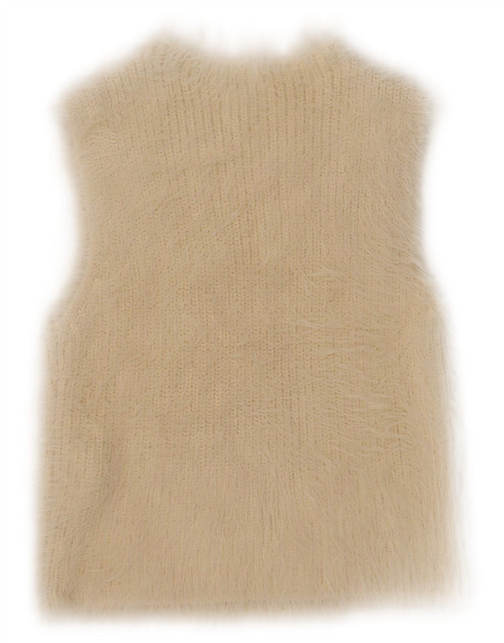 Zara Dame Crop Vest Tank Top UK 14 Stor Beige Polyamid