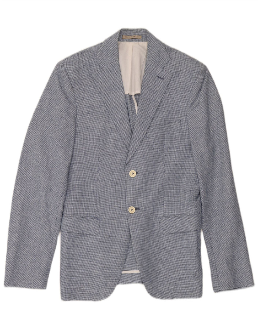 Zara Herre 2-knaps blazerjakke EU 46 Small Blue Houndstooth Linned
