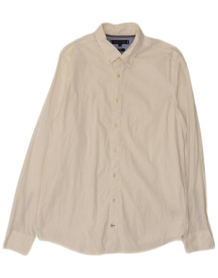 Tommy Hilfiger Herre Slim Fit skjorte Stor hvid bomuld