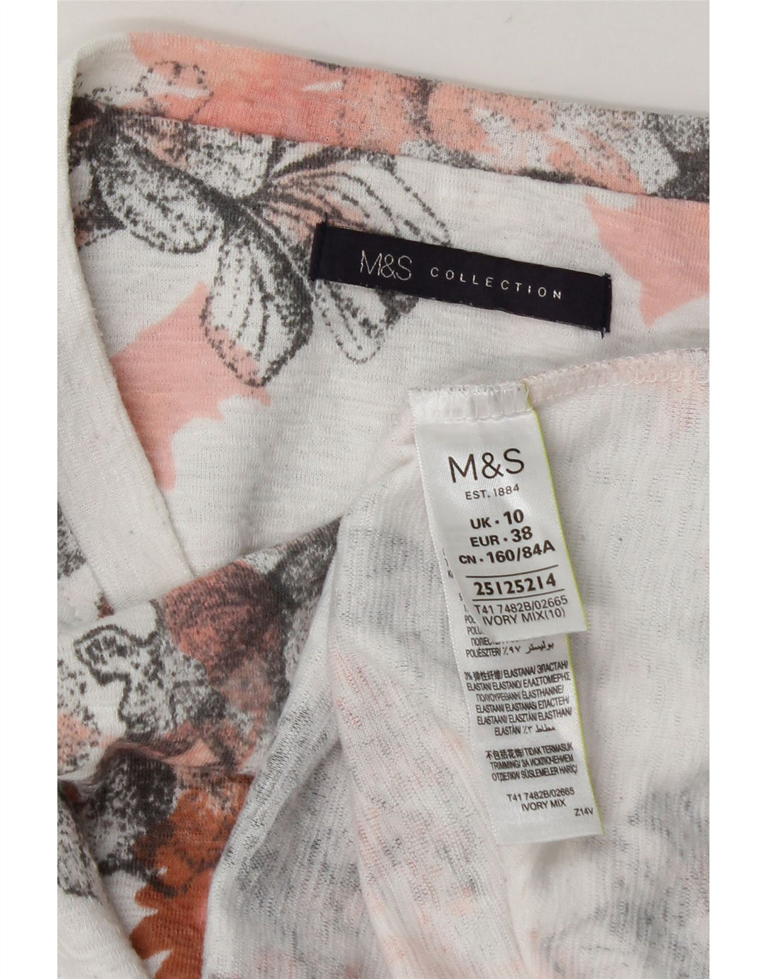 Marks & Spencer Dame Oversized Top Langærmet UK 10 Small White Floral