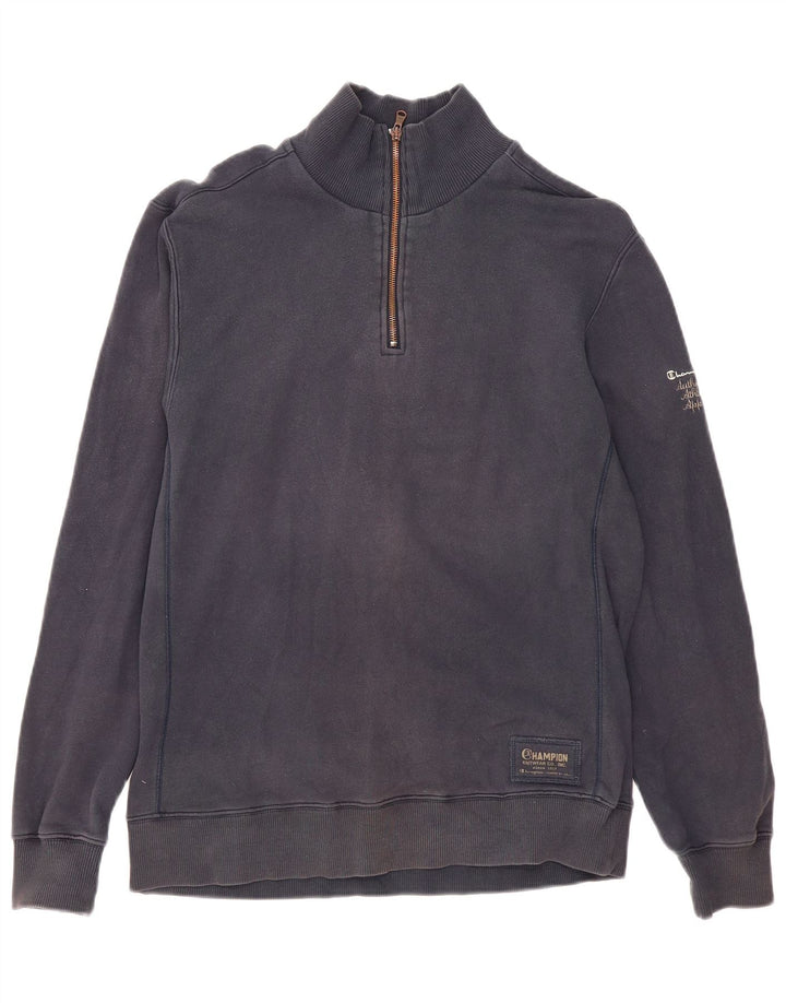 Champion Herre Zip Neck Sweatshirt Jumper Large Navy Blue Bomuld