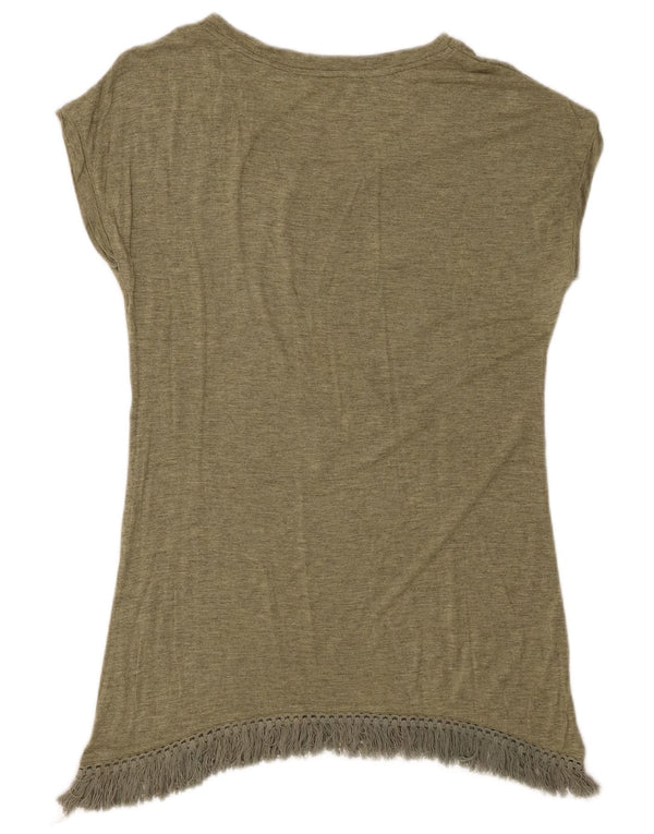 Desigual Dame Grafisk T-Shirt Top UK 12 Medium Grøn