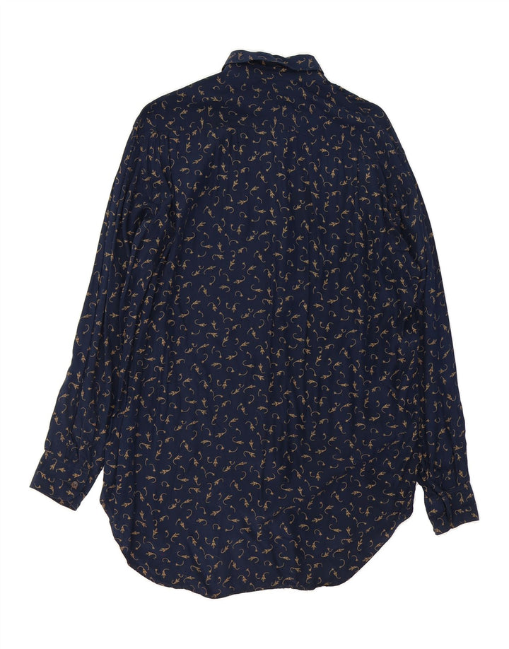 SISLEY Mens Elegance Shirt Small Navy Blue Floral Acetate Vintage Sisley and Second-Hand Sisley from Messina Hembry 