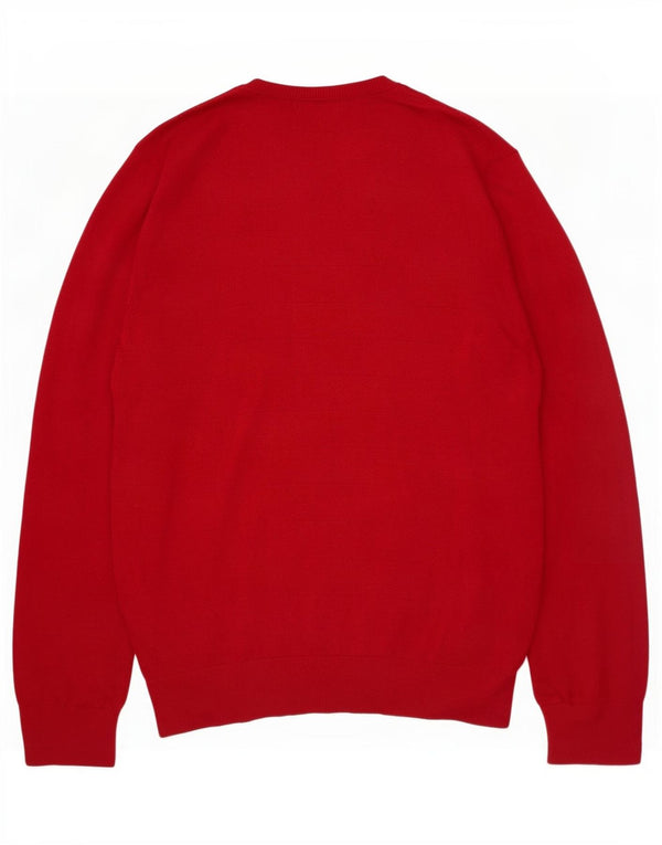 Nautica Mens Crew Neck Jumper Sweater Large Red Striped Cotton