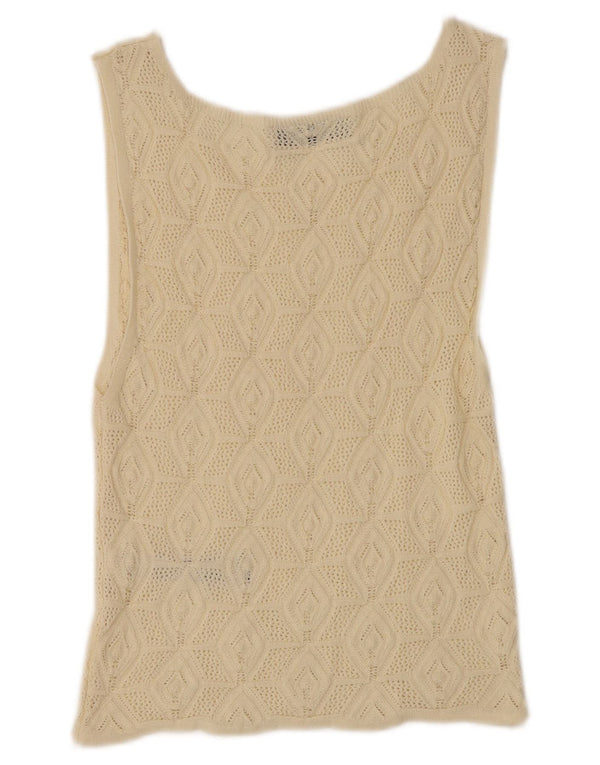 Zara Womens Knit Vest Top UK 14 Large Beige Polyamid