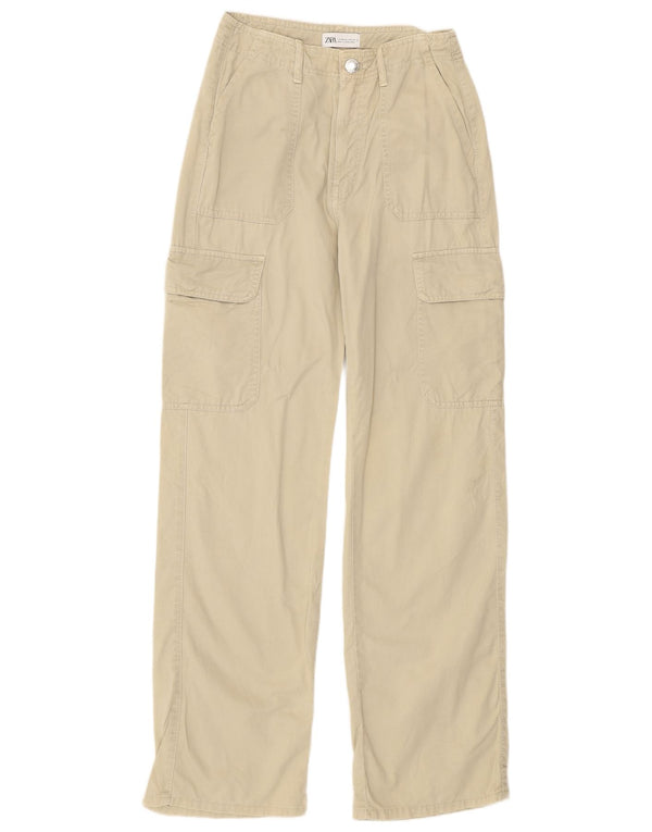 Zara Dame Højtalje Lige Cargo Bukser EU 34 2XS W24 L31 Beige