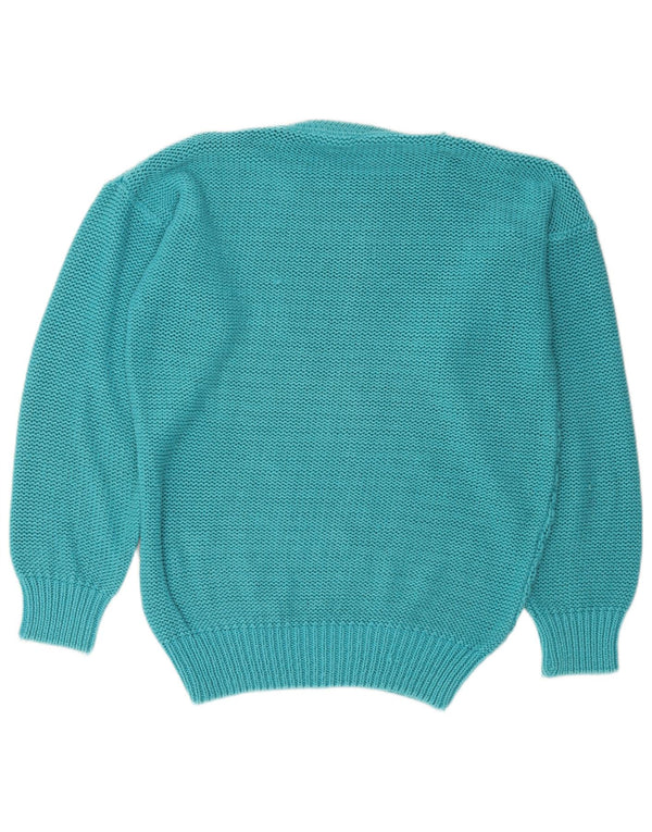 Vintage dame sweater med rund hals EU 36/38 mellemblå bomuld