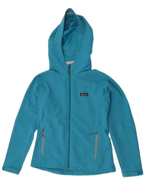 Patagonia Dame hætte vindjakke UK 14 Medium turkis polyester