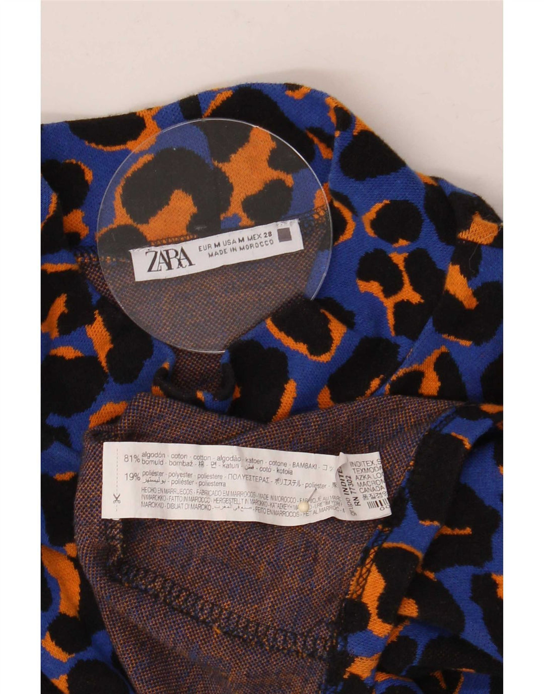 Zara Dame Oversized Top Langærmet UK 14 Medium Blue Animal Print Bomuld