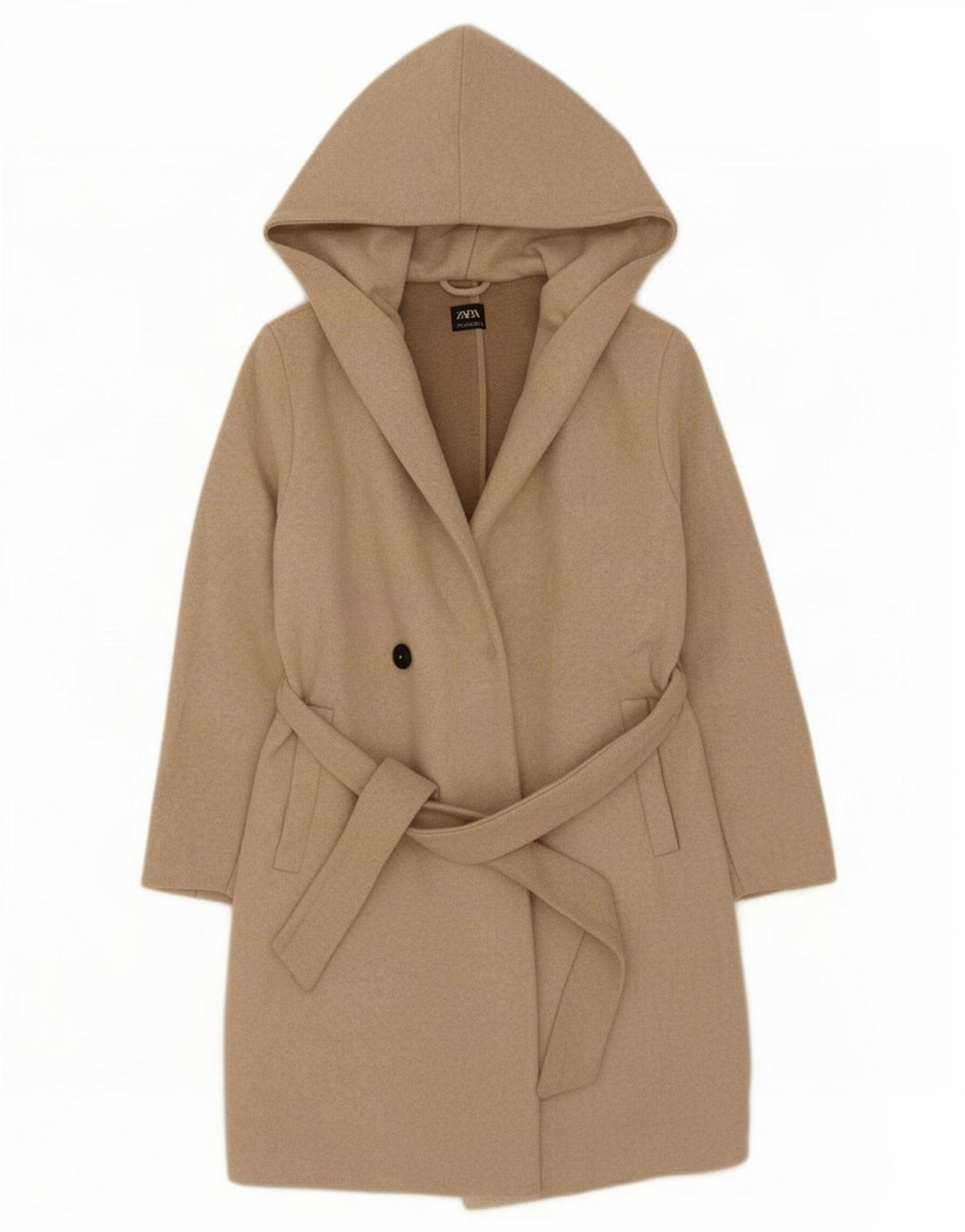 Zara Overfrakke med hætte til kvinder UK 10 Small Beige Polyester