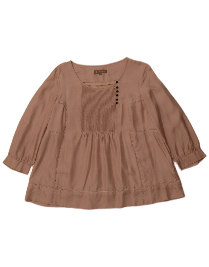 JIGSAW Dame 3/4 ærmet bluse Top UK 10 Small Beige Silke