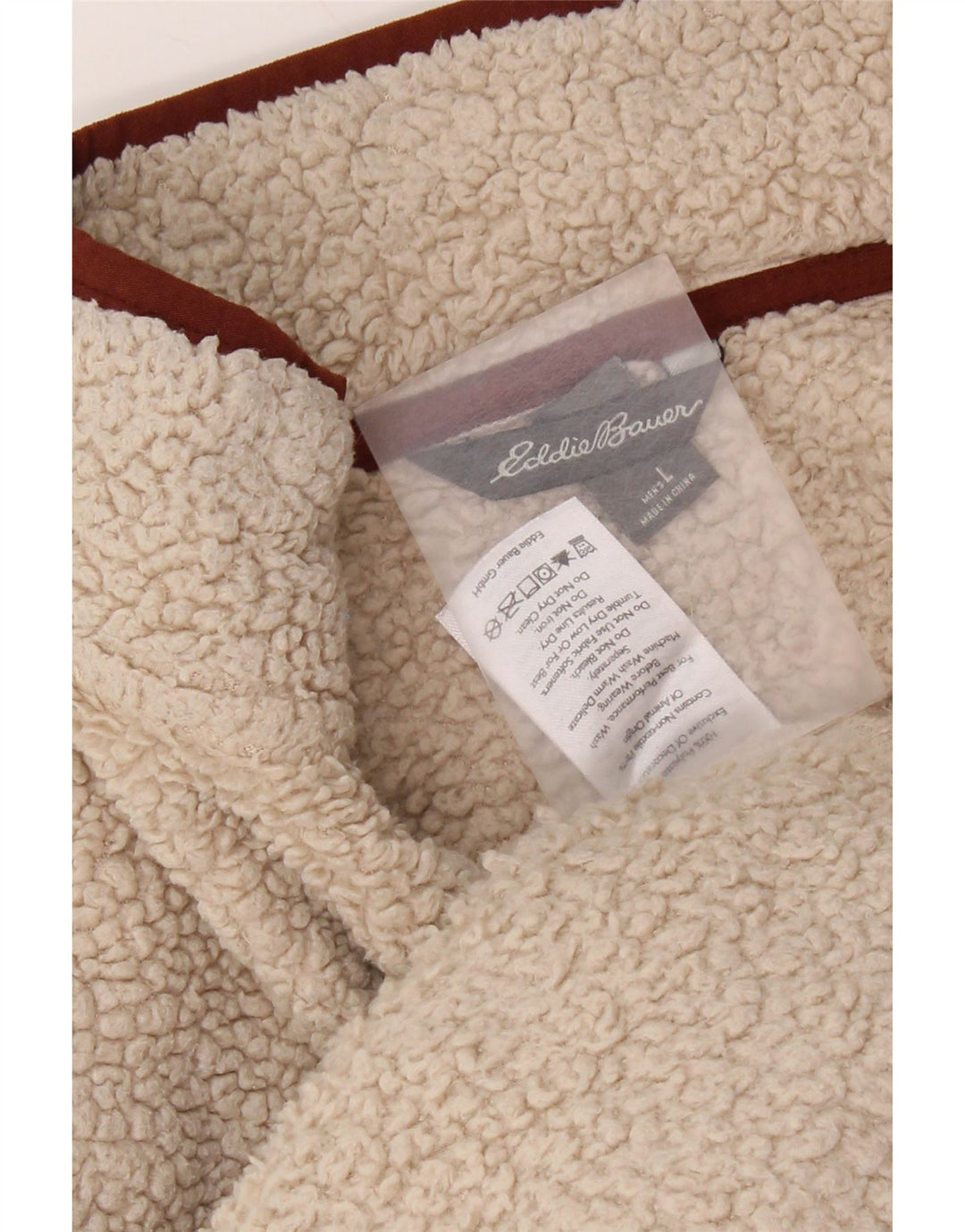 Eddie Bauer herre lynlås hals fleece jumper stor beige polyester