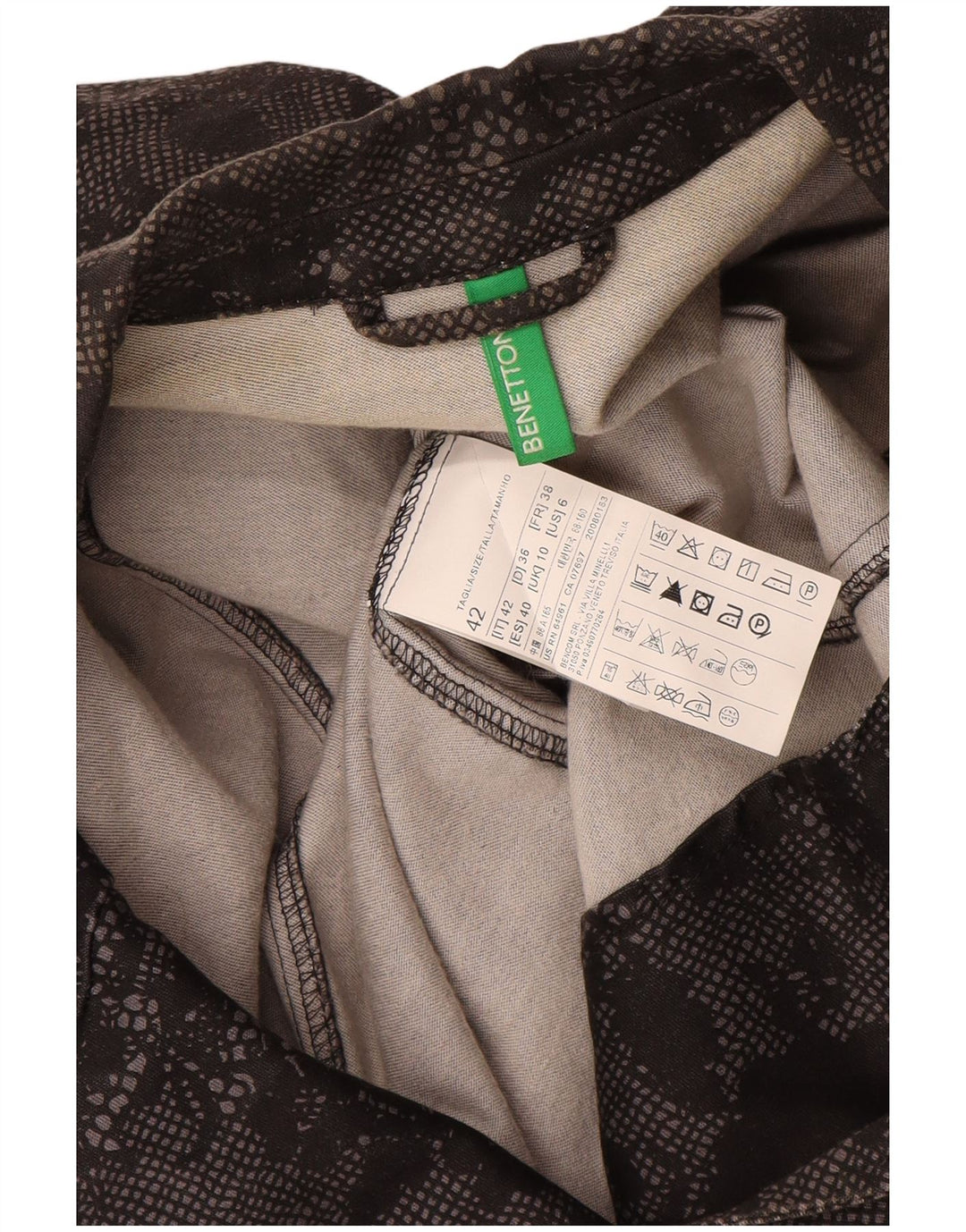 Benetton Dame 1 Knap Blazer Jacket UK 10 Small Black Floral Bomuld