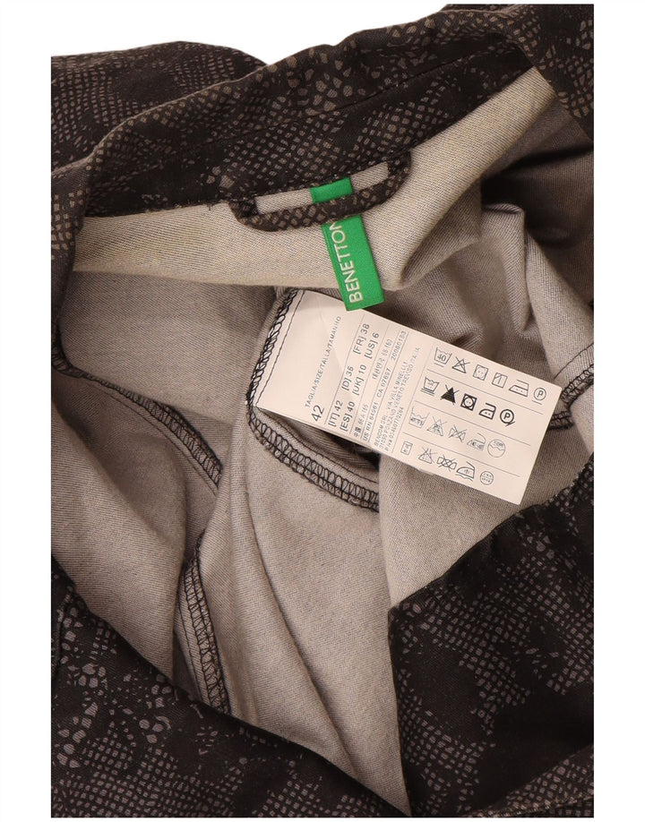 Benetton Dame 1 Knap Blazer Jacket UK 10 Small Black Floral Bomuld