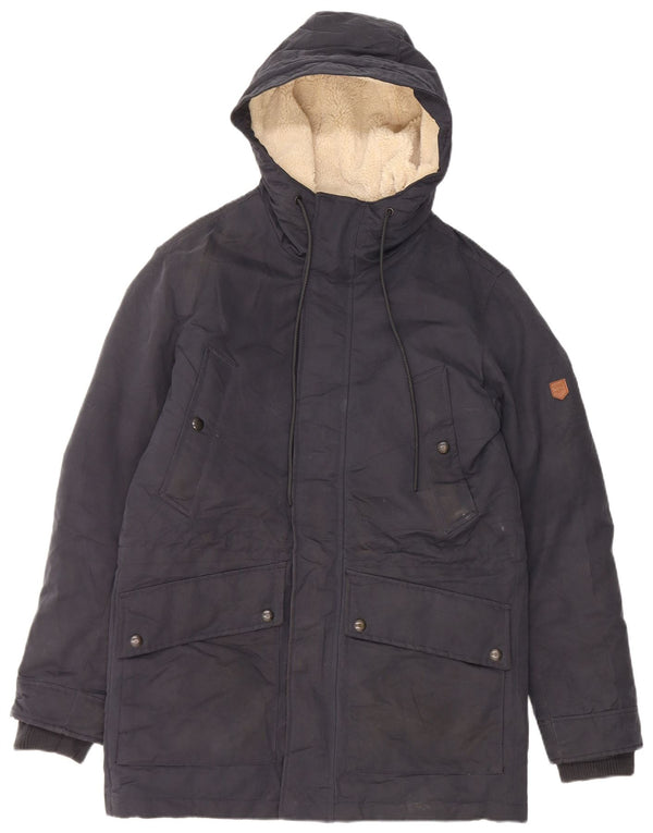 Jack & Jones Herre Hooded Parka Jacket UK 36 Small Navy Blue Polyester