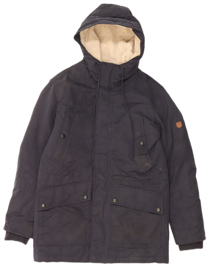 Jack & Jones Herre Hooded Parka Jacket UK 36 Small Navy Blue Polyester