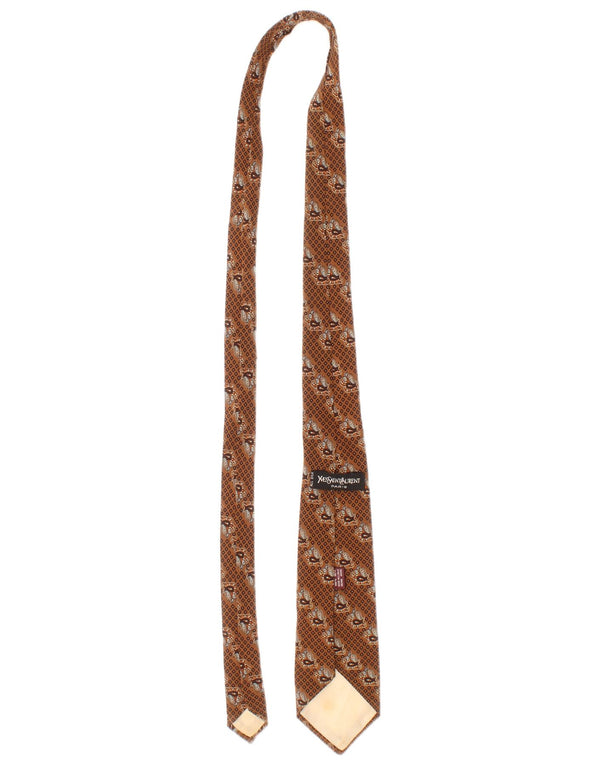 Yves Saint Laurent Mens Tie One Size Brown Geometric Silk Classic