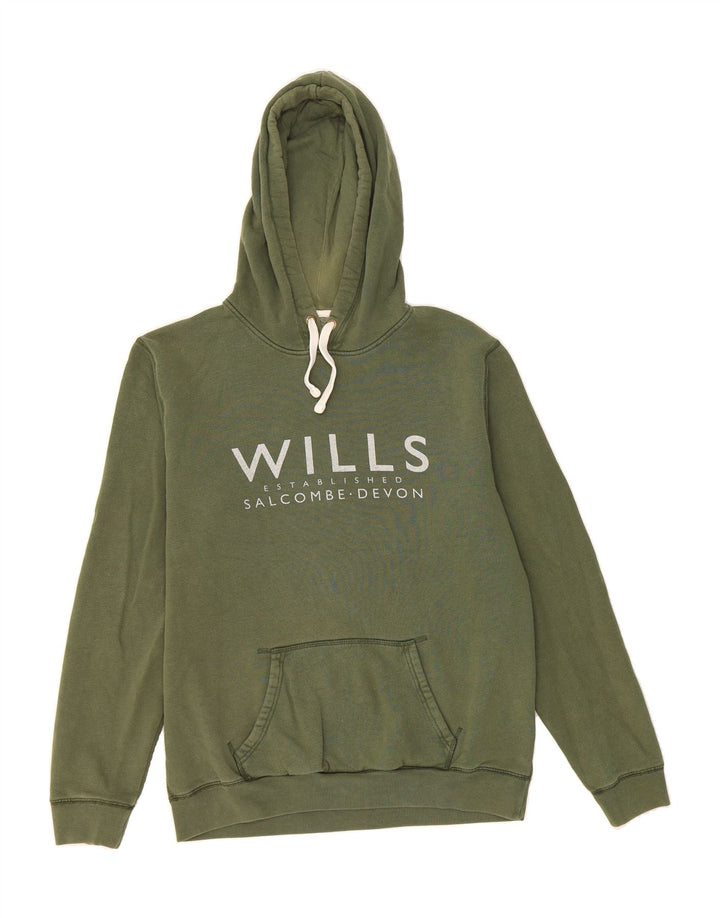 JACK WILLS Mens Graphic Hoodie Jumper Medium Green Cotton Vintage Jack Wills and Second-Hand Jack Wills from Messina Hembry 