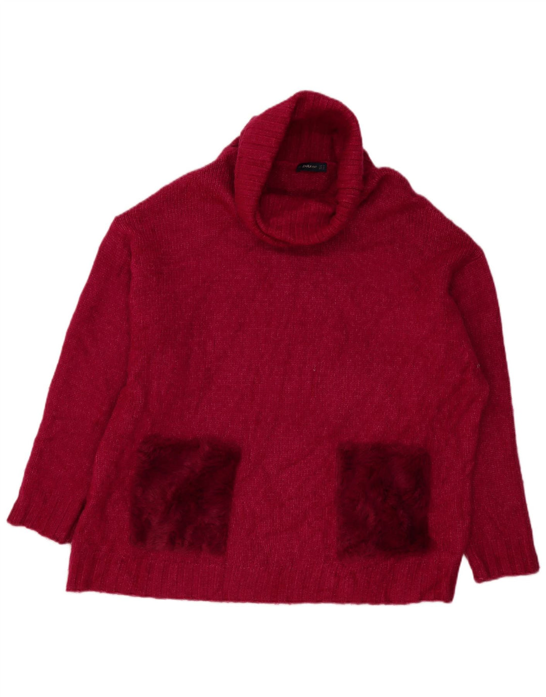 Zara Dame Oversized Roll Neck Jumper Sweater UK 14 Medium Pink Akryl