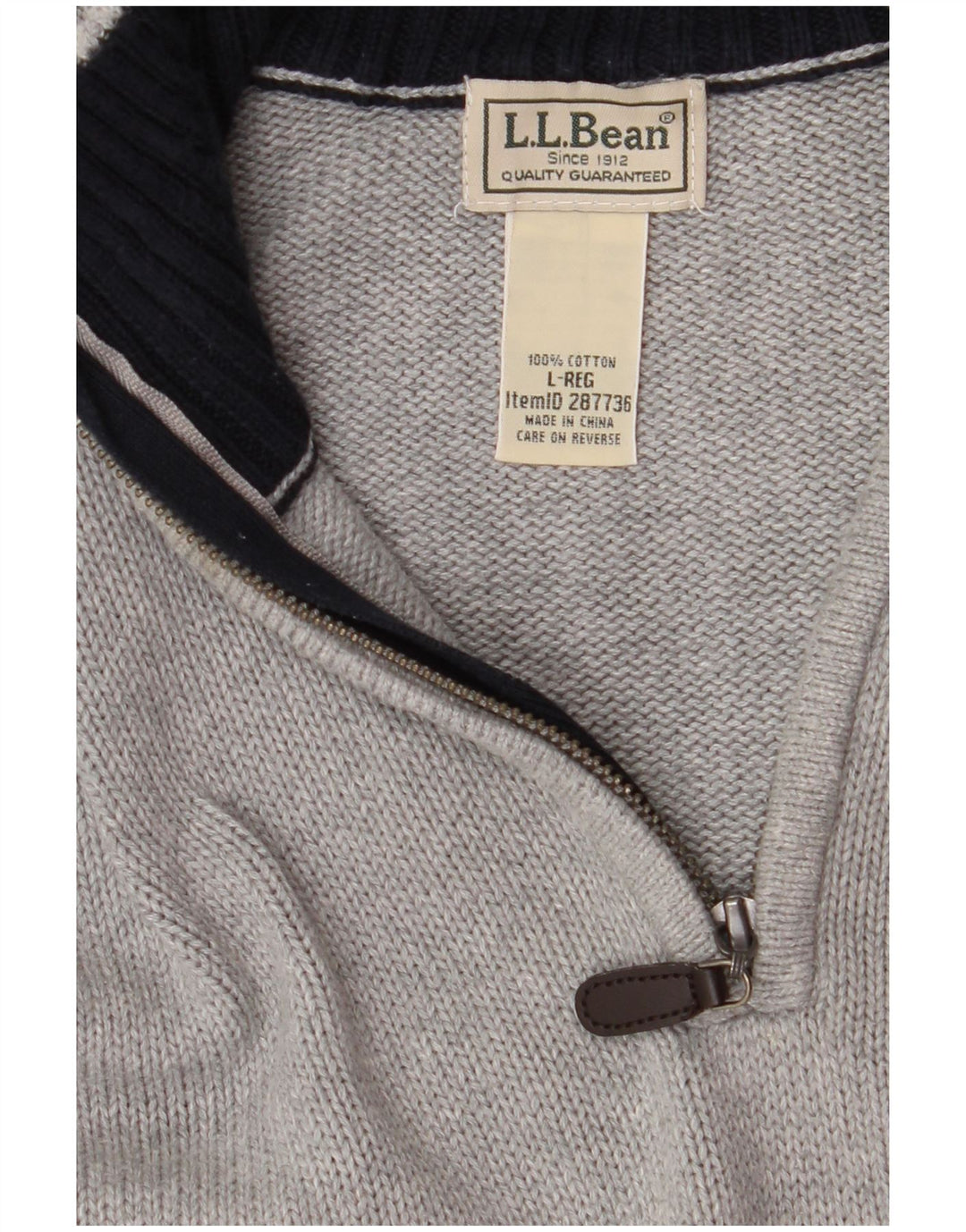 L.L.BEAN Herre sweater med lynlåshals, stor grå bomuld