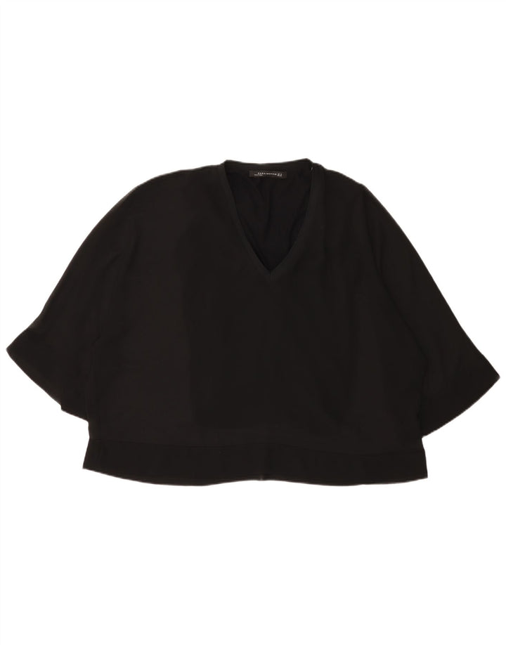 Zara Dame 3/4 ærmet bluse Top UK 12 Medium Sort