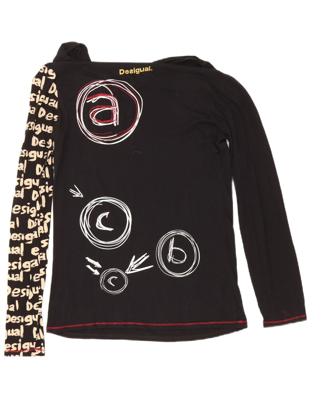 Desigual Dame Grafisk Top Langærmet UK 12 Medium Sort