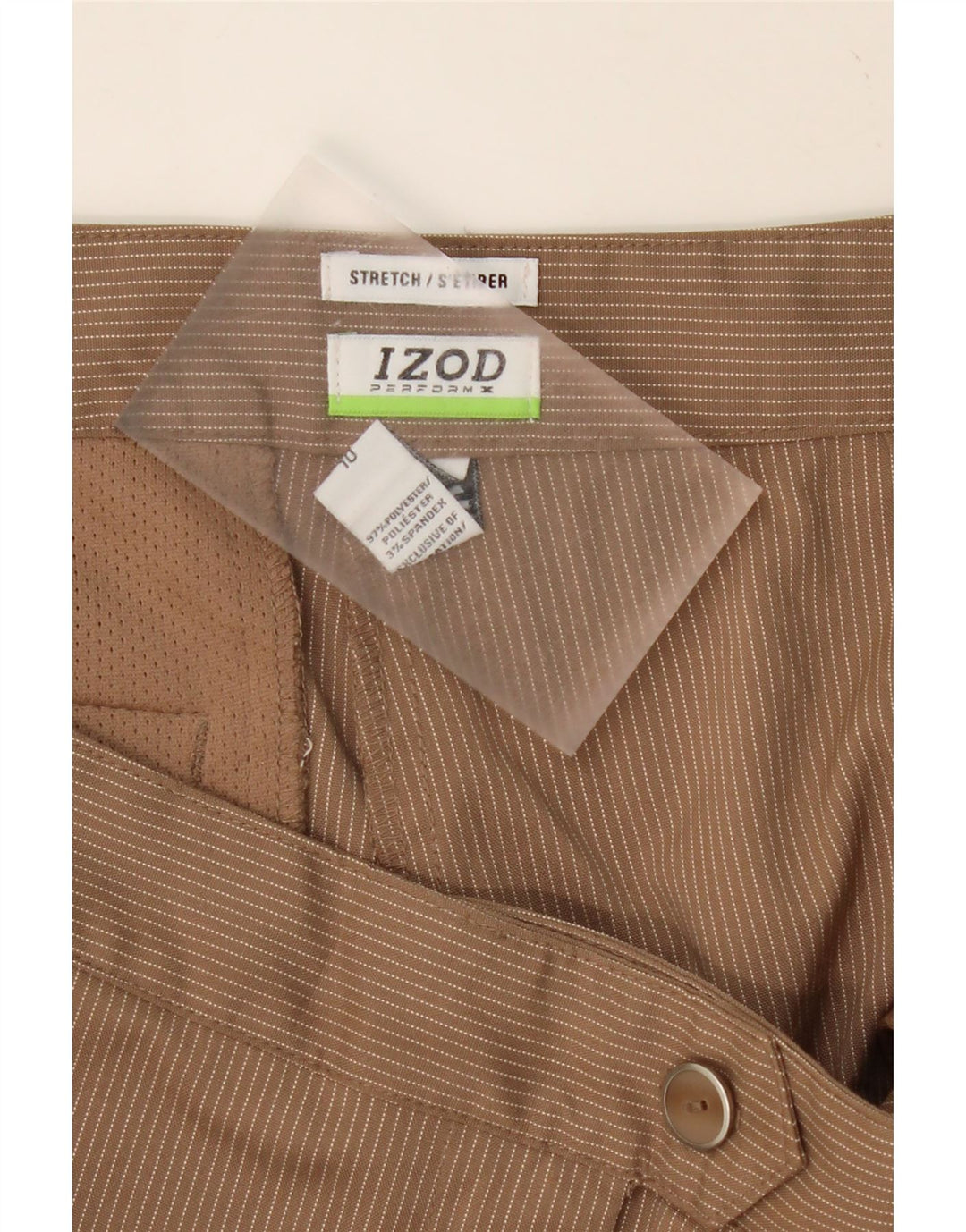IZOD Womens Bermuda Shorts US 10 Large W34  Brown Pinstripe Polyester Vintage Izod and Second-Hand Izod from Messina Hembry 