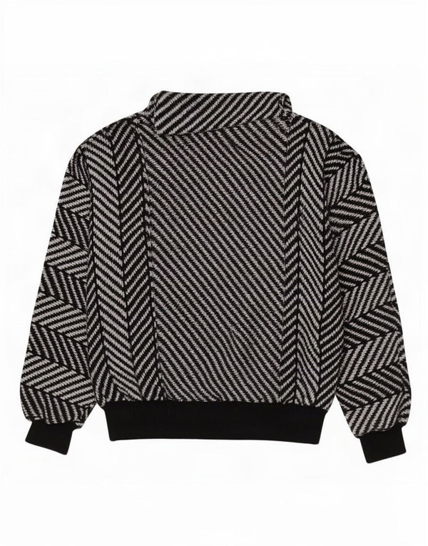 Vintage Dame Roll Neck Jumper Sweater UK 12 Medium Sort Stribet Bomuld