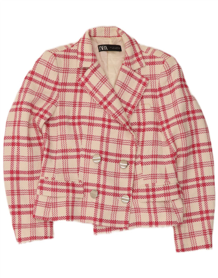 Zara Dame Dobbeltradet Blazer Jacket UK 10 Small White Check