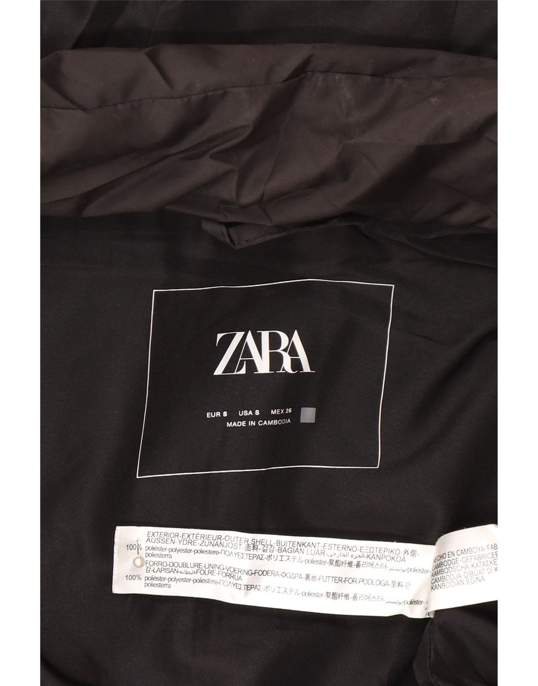 Zara Dame Hætte Ærmeløs Polstret Frakke UK 14 Medium Sort Polyester